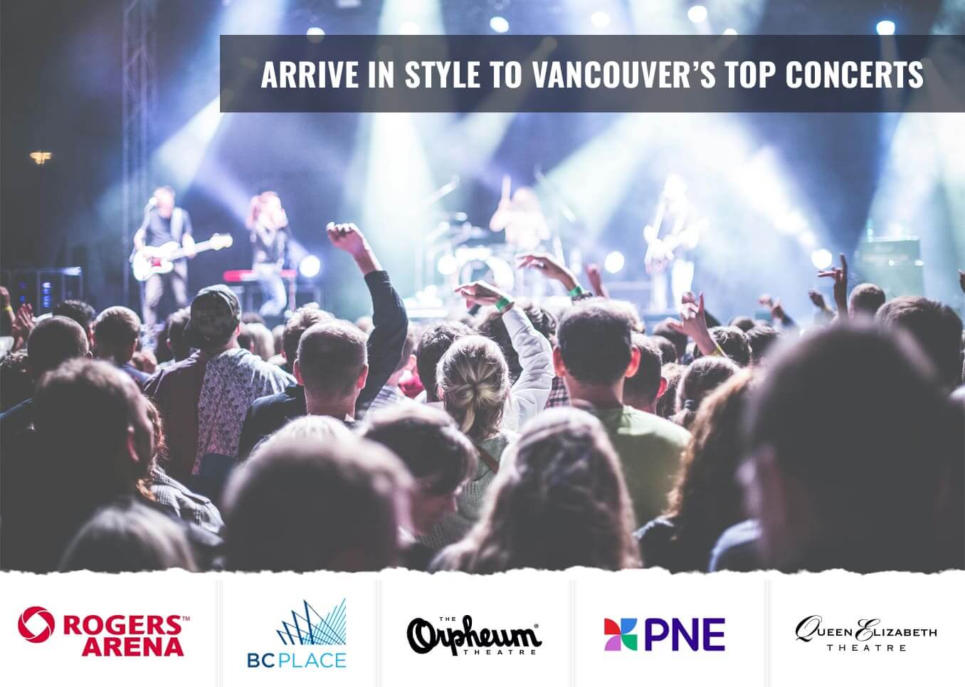 Luxury concert limo and private shuttle service in Vancouver for Rogers Arena, Orpheum Theatre, and Pacific Coliseum events.